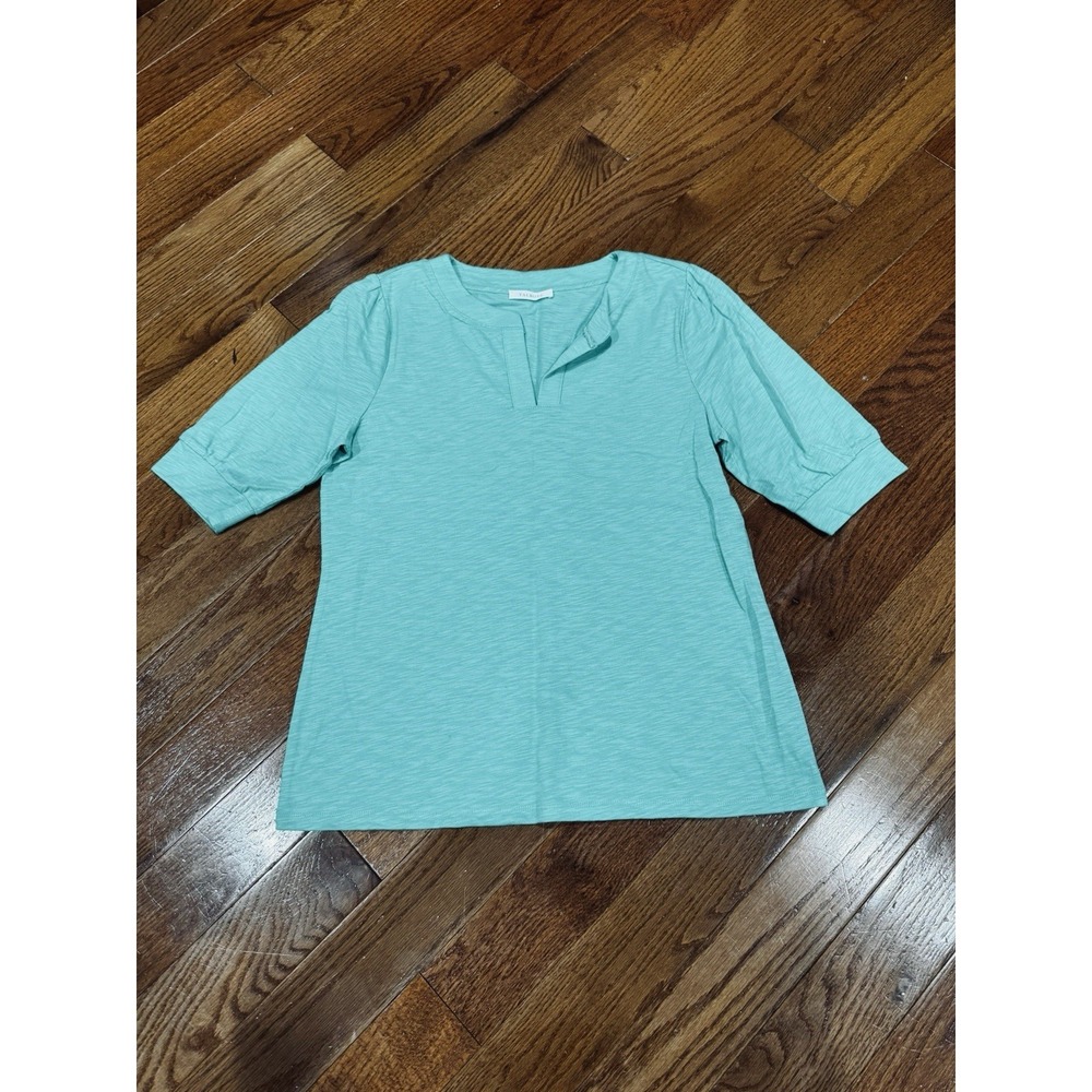 Talbots Split Neck Tee Small Cotton Modal Blend Green NEW